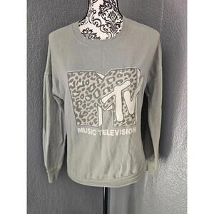 Women's 2021 MTV Pullover Sweater Music Long Sleeve Green Size X Small Leopard